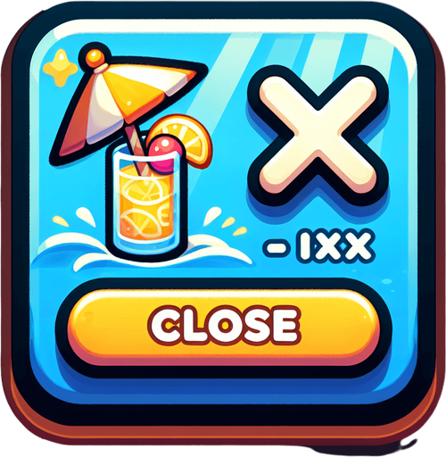 A close button for an ingame shop in a light, lemonade and drinks inspired summer theme. The close button should have an X-icon to indicate that it closes the shop window..
Single Game Texture. In-Game asset. 2d. Blank background. High contrast. No shadows.