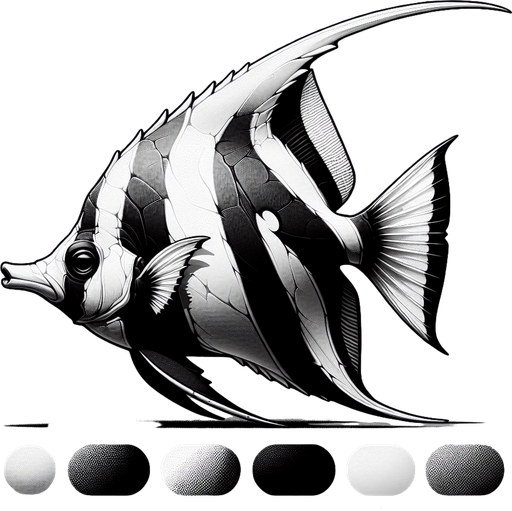 A realistic bannerfish.
Single Game Texture. In-Game asset. 2d. Blank background. High contrast. No shadows.