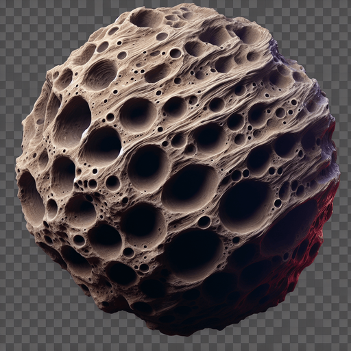 Um asteroide torto com crateras, 2d jogo, fundo png.
Asteroide torto