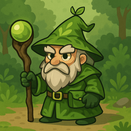 2d in game asset nature (green) wizard.