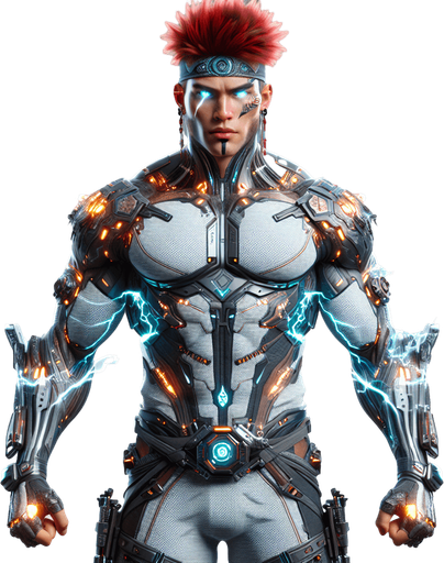 1. Appearance and Build:
Body Type: Athletic, muscular, slender, or bulky.
Height and Proportions: Tall and imposing, average, or short and agile.
2. Outfit:
Style: Modern, traditional, futuristic, or fantasy-inspired.
Details: Armor, casual clothes, martial arts gi, cybernetic enhancements, or tribal attire.
Accessories: Belts, gloves, headbands, jewelry, or tech gadgets.
3. Face and Hair:
Expression: Serious, confident, aggressive, or calm.
Hair: Short, long, spiky, braided, or tied in a ponytail. Specify color and texture (e.g., fiery red, silky black, or platinum blonde).
Facial Features: Scars, tattoos, or unique marks.
4. Weapons and Tools:
Describe any weapons, like swords, nunchaku, guns, or energy-based tools.
Mention how the character wields or carries these items.
5. Special Effects:
Glowing eyes, a fiery aura, electricity coursing through their body, or smoke emanating from their feet.
Unique powers visually represented (e.g., ice shards, flames, or magical sigils).
6. Pers.
Single Game Texture. In-Game asset. 2d. Blank background. High contrast. No shadows.