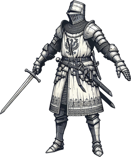 An animated image a medieval knight.
Single Game Texture. In-Game asset. 2d. Blank background. High contrast. No shadows.