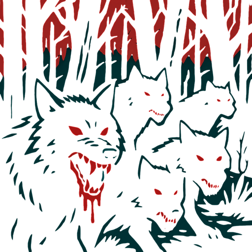 a dark forest with bloodthirsty black wolves.
In-Game asset.  2d.  High contrast.  No shadows