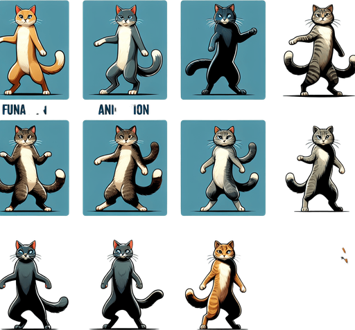 2 ayağı üzerinde duran kedinin farklı halleri (animasyon-gerçek karışımı bir tema).
(çok fazla resim)