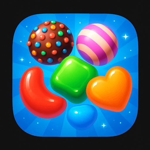 Modern App Store icon, high definition, square with rounded corners, for a game titled "Candy Match Saga" and with the description "A match-3 puzzle game where players swap candies to create matching lines, clear objectives, and progress through challenging levels.". No text on icon!