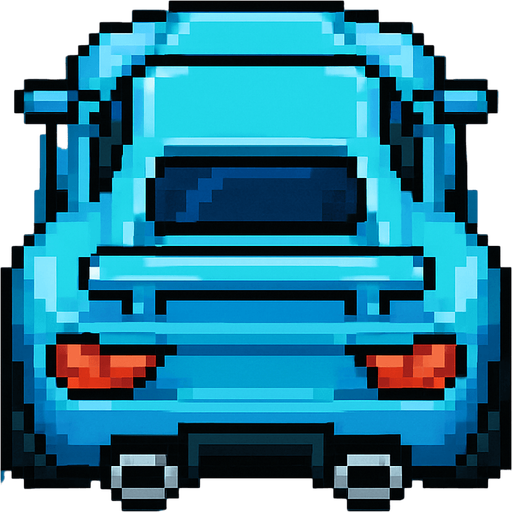 auto celeste deportivo con perspectiva desde arriba y trasera hecho con pixeles.
In-Game asset.  2d.  High contrast.  No shadows