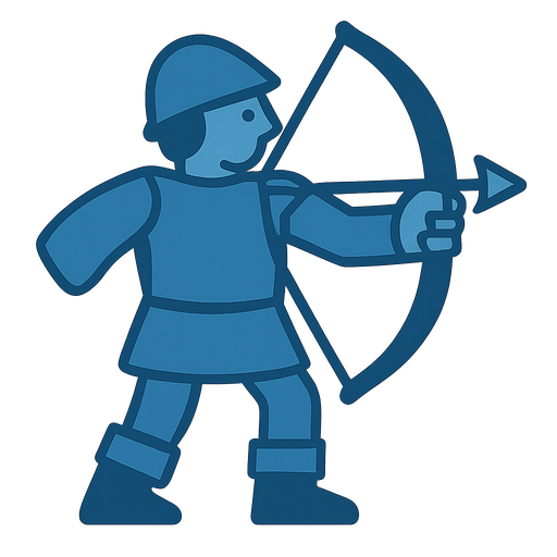 an archer in blue color holding an arrow in his hand. No background. Transparent background. Blank background. No shadows. 2d. In-Game asset. flat