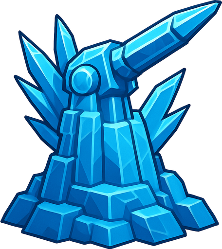 Torreta futurista grande de hielo.
In-Game asset.  2d.  High contrast.  No shadows