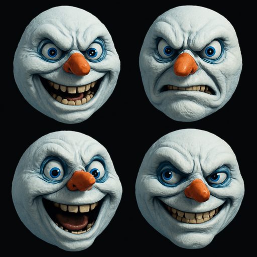 3D Scary and funny jack frost the snowman face meme, different faces look, face only
In-Game asset.  3D.  High contrast.  No shadows. face only