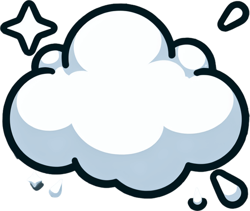 White particle cloud. Cartoon. Bright outline. Single Game Texture. In-Game asset. 2d. Blank background. High contrast. No shadows.