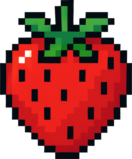 Make me a strawberry pixel 2d.
In-Game asset.  2d.  High contrast.  No shadows