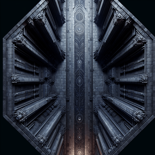 Background seen from above showing the long vertical black throne room hallway of the dark wizard king..
Single Game Texture. In-Game asset. 2d. Blank background. High contrast. No shadows.