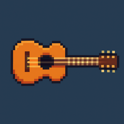 guitar pixel art 2d horizontal.
In-Game asset.  2d.  High contrast.  No shadows
