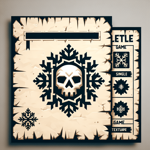 a pergament letter with the name "Deadly Snow". It has a snowflake in shape of a skull on it. Single Game Texture. In-Game asset. 2d. Blank background. High contrast. No shadows.
