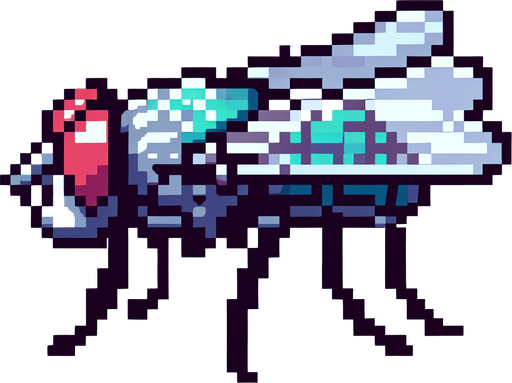 2d pixsel art yandan görünüşlü bir sinek çiz.
Single Game Texture.  In-Game asset.  2d.  Blank background.  High contrast.  No shadows