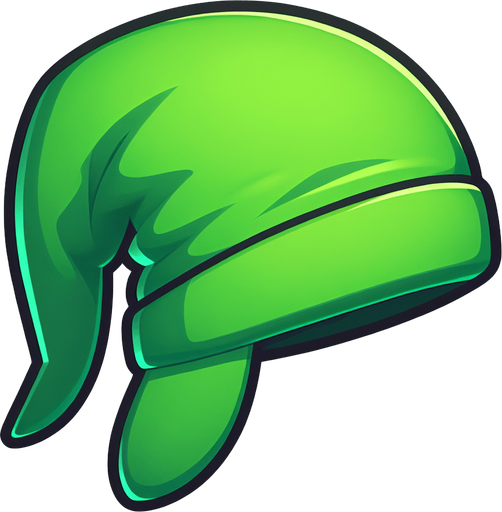 A long green stocking hat. Side profile. Cartoon..
Single Game Texture.  In-Game asset.  2d.  Blank background.  High contrast.  No shadows