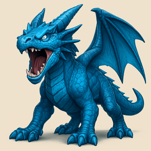 standing air dragons on four legs, looking down. HD blue color. the dragon is opened mouth like he is ready to shout. 
Single Game Texture. In-Game asset. 3D. Blank background. High contrast. No shadows.
