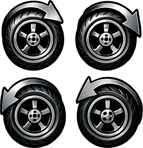 Style the tire icons with a slight metallic shine and rotate animation to match the motorcycle theme..
In-Game asset.  2d.  High contrast.  No shadows