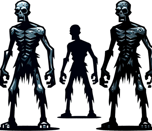 Zombie 2d.
Single Game Texture.  In-Game asset.  2d.  Blank background.  High contrast.  No shadows