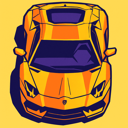 lamborghini üstten çekilmiş.
In-Game asset.  2d.  High contrast.  No shadows