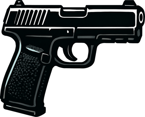 Pistola negra.
In-Game asset.  2d.  High contrast.  No shadows