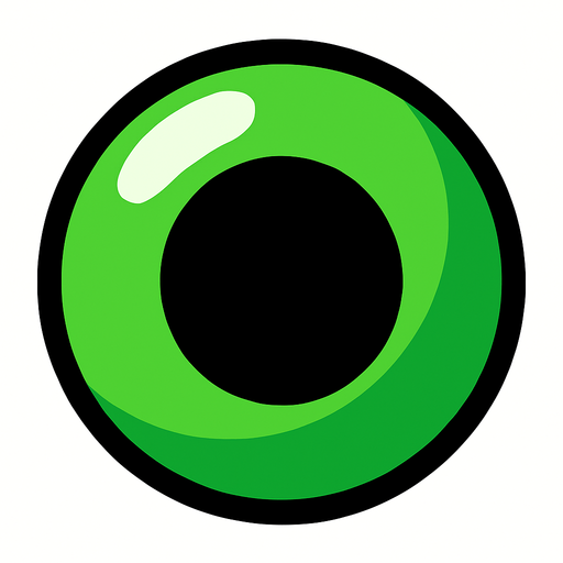 A green shiny orb with a black circle.
In-Game asset.  2d.  High contrast.  No shadows. Very simple