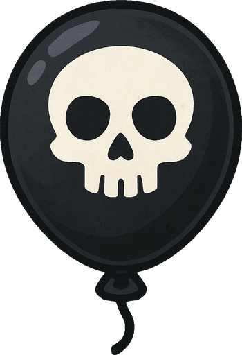 Black Ballon with white skull on.
In-Game asset.  2d.  No shadows