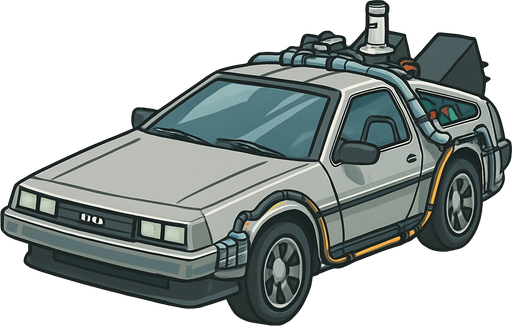 paint foe me back to the future time machine car delorean from 3rd perspective.
In-Game asset.  2d.  No shadows
