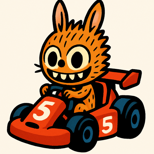 Labubu in kart.
In-Game asset.  2d.  High contrast.  No shadows