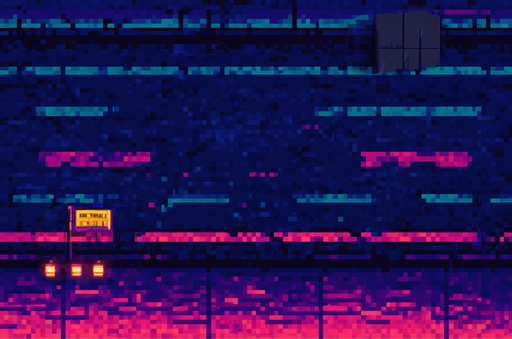 cyberpunk pixel art asphalt street. In-Game asset. 2d. High contrast. No shadows, street debris