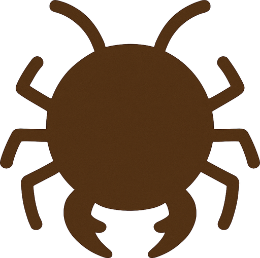 A brown circle with bug like antennas and bug legs with bug jaws and no eyes.
In-Game asset.  2d.  High contrast.  No shadows. Very simple