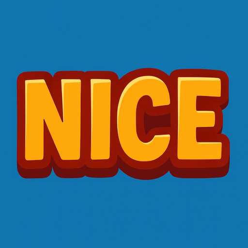 An UI written "NICE".
In-Game asset.  2d.  High contrast.  No shadows
