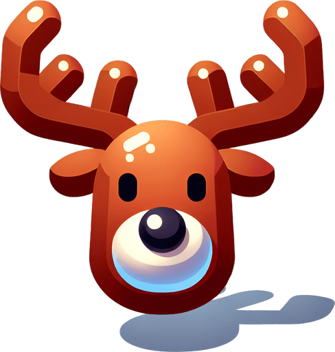 one cute christmas reindeer head. plastic style. Single Game Texture. In-Game asset. 2d. Blank background. High contrast. No shadows.