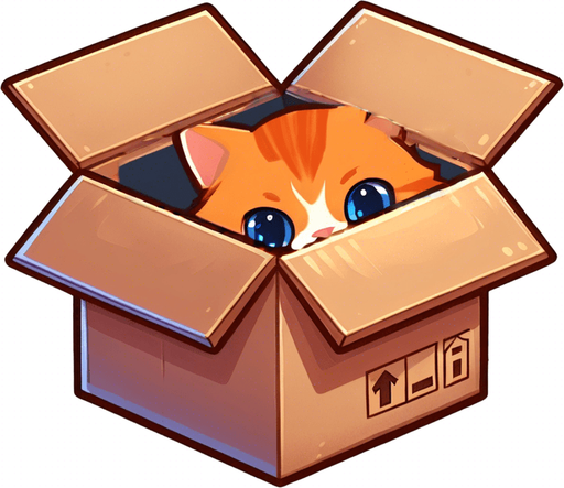 cute Chibi ginger cat peeking from the box into the camera. Cheeky, happy.