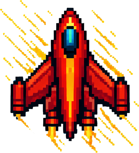 Пиксельный корабль с видом сверху олицетворяющий скорость.
In-Game asset.  2d.  High contrast.  No shadows