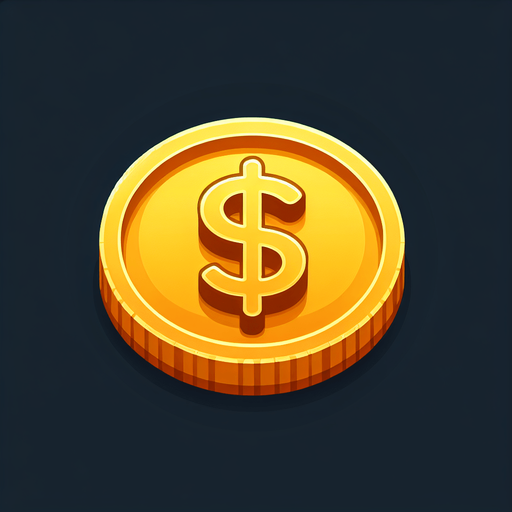 Gold coin with dollar sign.
Single Game Texture.  In-Game asset.  2d.  Blank background.  High contrast.  No shadows