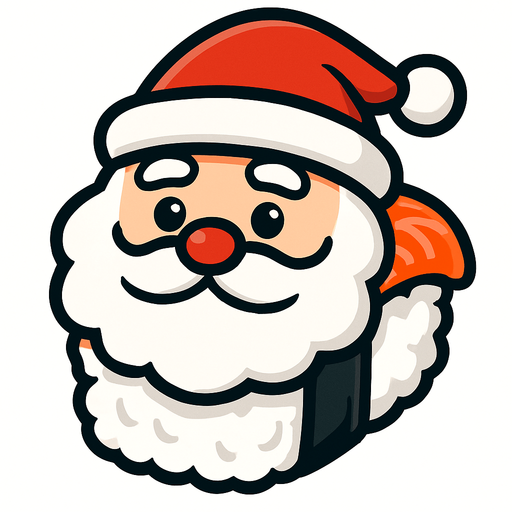 Sushi con apariencia de santa Claus/papa noel.
In-Game asset.  2d.  High contrast.  No shadows