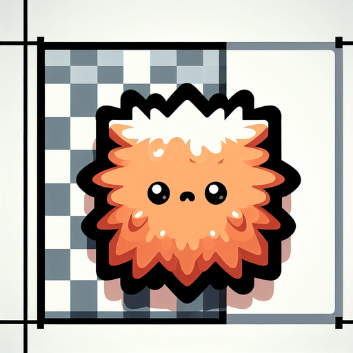 fluffy square monster cutie.
Single Game Texture.  In-Game asset.  2d.  Blank background.  High contrast.  No shadows