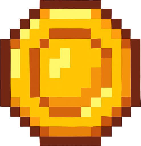 A cool coin like 16 by 16 pixelated character no background shadows and highlights.
In-Game asset.  2d.  High contrast.  No shadows. 2d pixelated in game asset