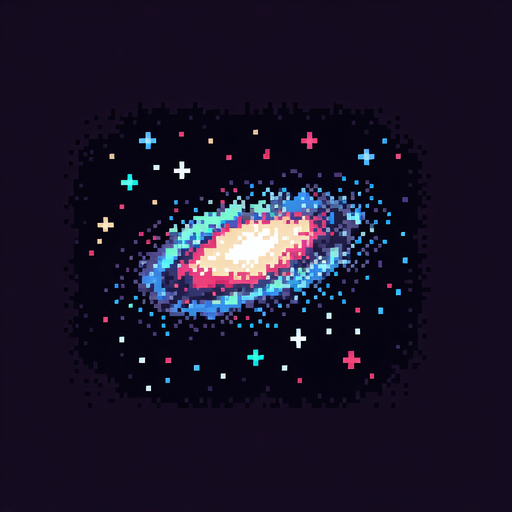 Galaxy pixelart in black background
Single Game Texture. In-Game asset. 2d. Blank background. High contrast. No shadows.