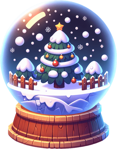 a christmas snow globe. plastic style. Single Game Texture. In-Game asset. 2d. Blank background. High contrast. No shadows.