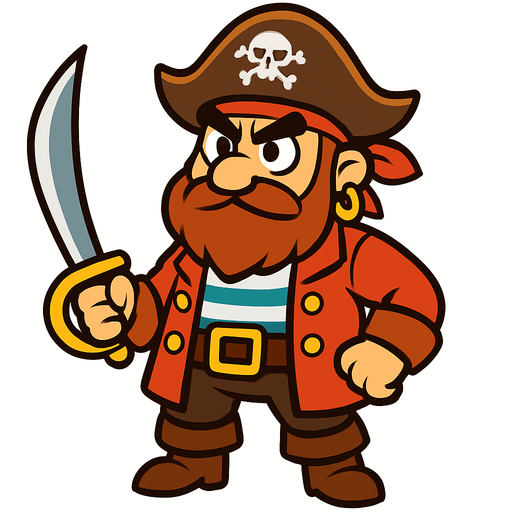 2d pirate no background.
In-Game asset.  2d.  High contrast.  No shadows