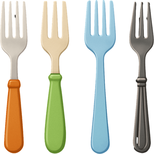 Pack of different forks.
In-Game asset.  High contrast.  No shadows. 3D