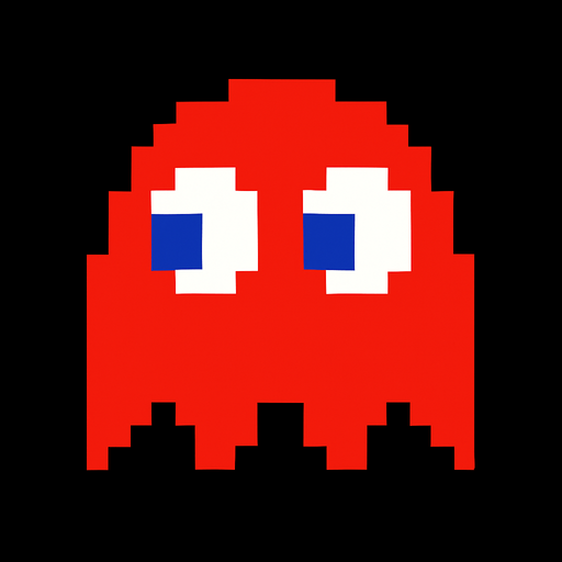 Pacman red ghost.
In-Game asset.  2d.  High contrast.  No shadows