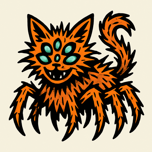 Chat (animal) a la fourrure araignées.
In-Game asset.  2d.  High contrast.  No shadows
