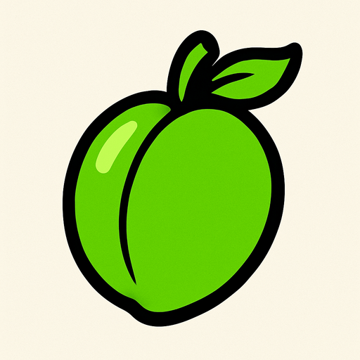 green plum-shaped ball.
In-Game asset.  2d.  High contrast.  No shadows