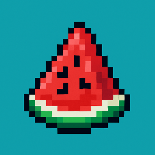 Make me a pixel watermelon but one piece.
In-Game asset.  2d.  High contrast.  No shadows