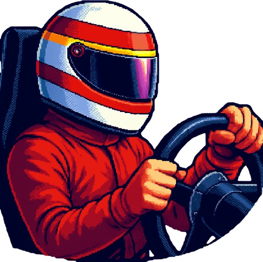 He wear formula1 helmet and red clothing and the seat is little bit longer