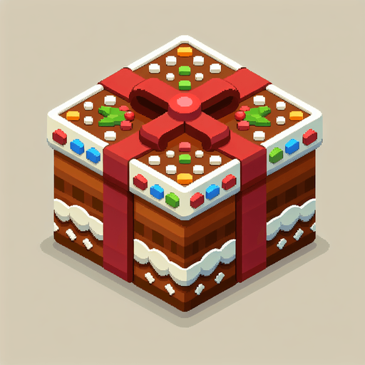 A big gingerbread christmas gift, isometric view Single Game Texture. In-Game asset. 2d. Blank background. High contrast. No shadows.