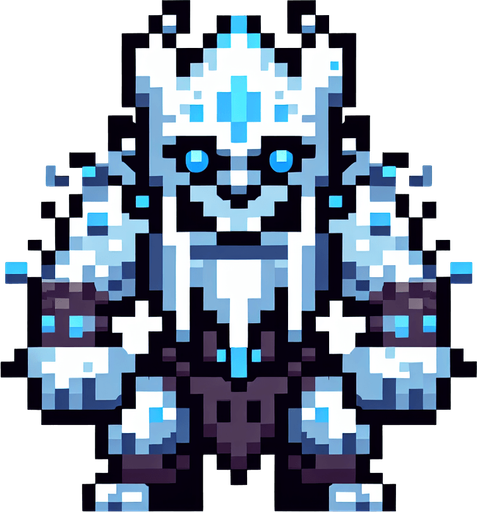 A frost orc enemy sprite. pixelart. front view. Single Game Texture. In-Game asset. 2d. Blank background. High contrast. No shadows.
